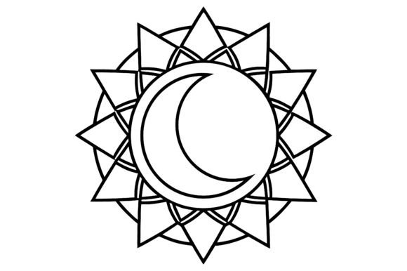 Abstract Crescent Moon Mandala Line Art: A Modern Design Asset
