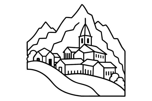 Abstract Mountain Village Continuous Lin: A Modern Design Asset for Creative Projects