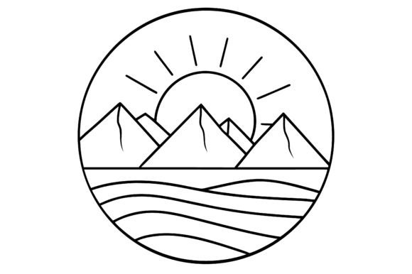 Abstract Sun Horizon with Mountains Line: A Modern Design Essential