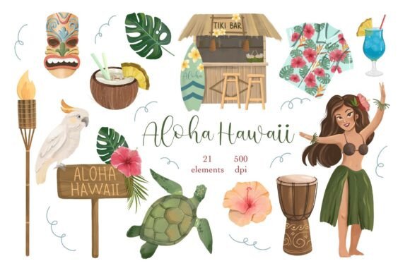 Aloha Hawaii Clipart, Summer Clipart PNG: A Versatile Design Resource for Creative Projects
