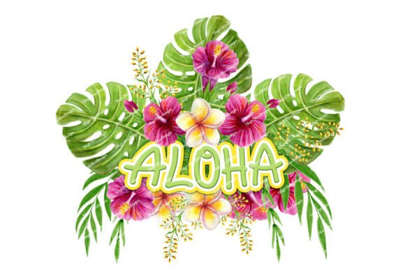 Aloha Hawaiian Bouquet Tropical Art PNG – Creative Design for Cards, Invitations, and More