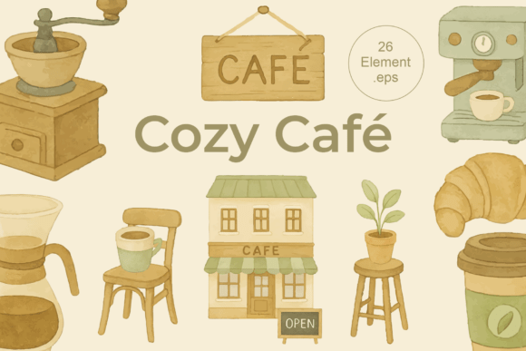 Cozy Café Watercolor Illustration Set
