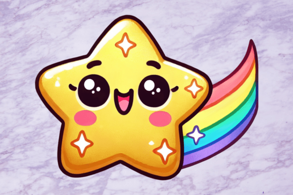 Cute Kawaii Shooting Star PNG Rainbow: A Versatile Graphic for Creative Expression