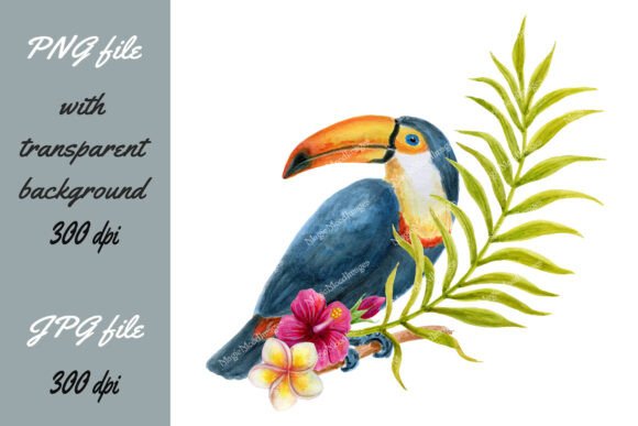 Discover the Beauty of Tropical Art: Toucan Birds, Palm Leaves, and Vibrant Flowers