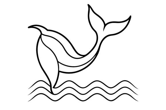 Dolphin Tail Ocean Waves Line Art for Modern Design Projects