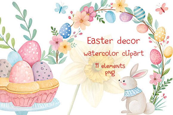 Elegant Watercolor Easter Decor Clipart for Creative Projects