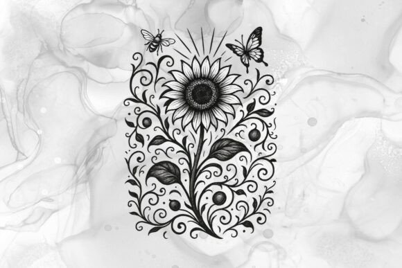 Exploring the Artistry of Sunflower Tattoo Design: A Detailed Hand-Drawn Masterpiece