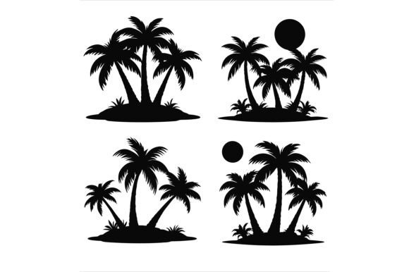 Four Tropical Palm Tree Silhouette: A Versatile Design Asset for Modern Creatives