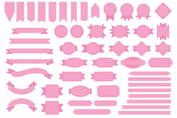Pink Badge Banner Full Clip Art Set