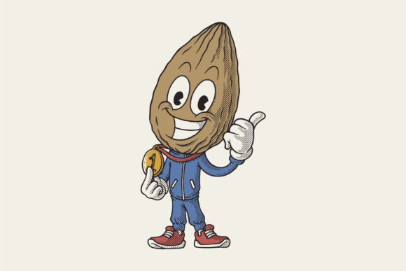 Retro Sporty Almond Mascot: A Dynamic Branding Asset for Creative Professionals