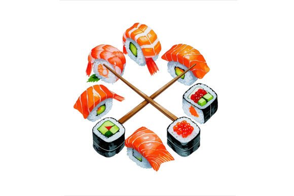 Vector Art of Sushi Arrangement