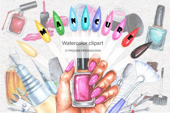 Watercolor Manicure Clipart: A Fresh, Artistic Design Asset